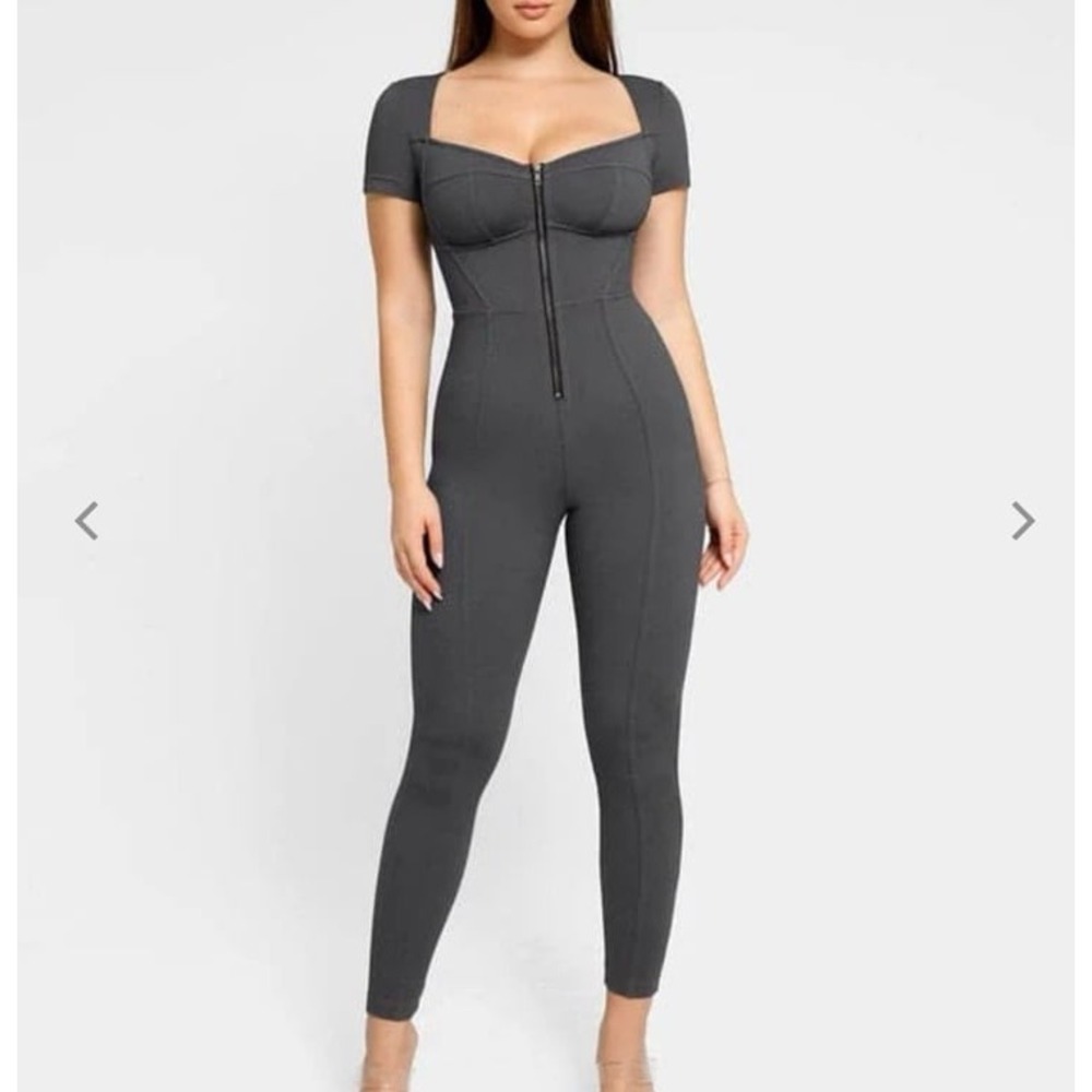 New popilush Shapewear faux Denim Short‎ Sleeve Zip Front Butt Lift Jumpsuit xxl